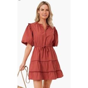 Lost + Wander Tuckernuck Madonna Lily Ruffled Mini Dress Terracotta Size M Derby